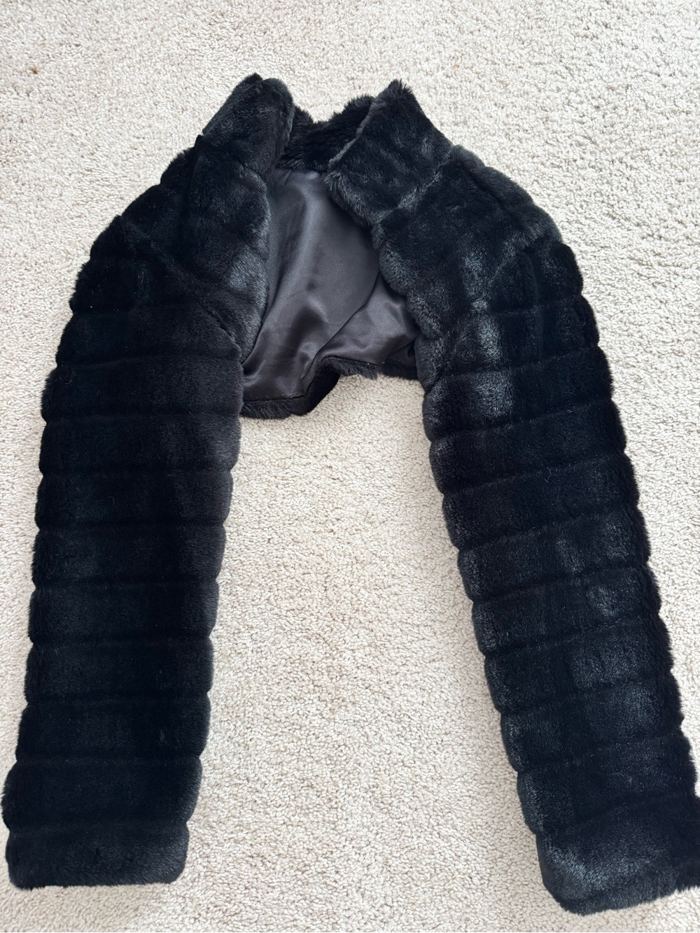 Black Faux Fur Cropped Jacket Bolero- Women
